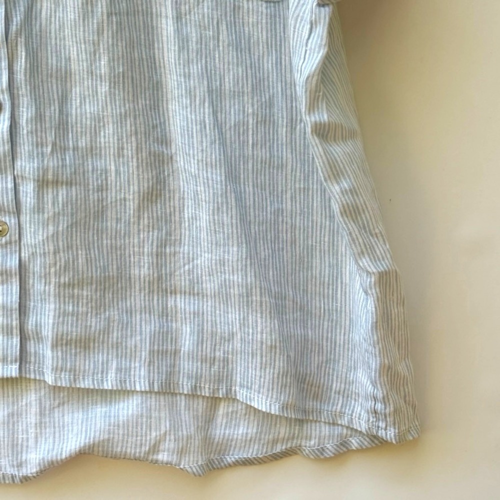Rachel Zoe Women's XL Blue White Stripe Linen Short Sleeve Beachcore Top Shirt - Picture 4 of 7
